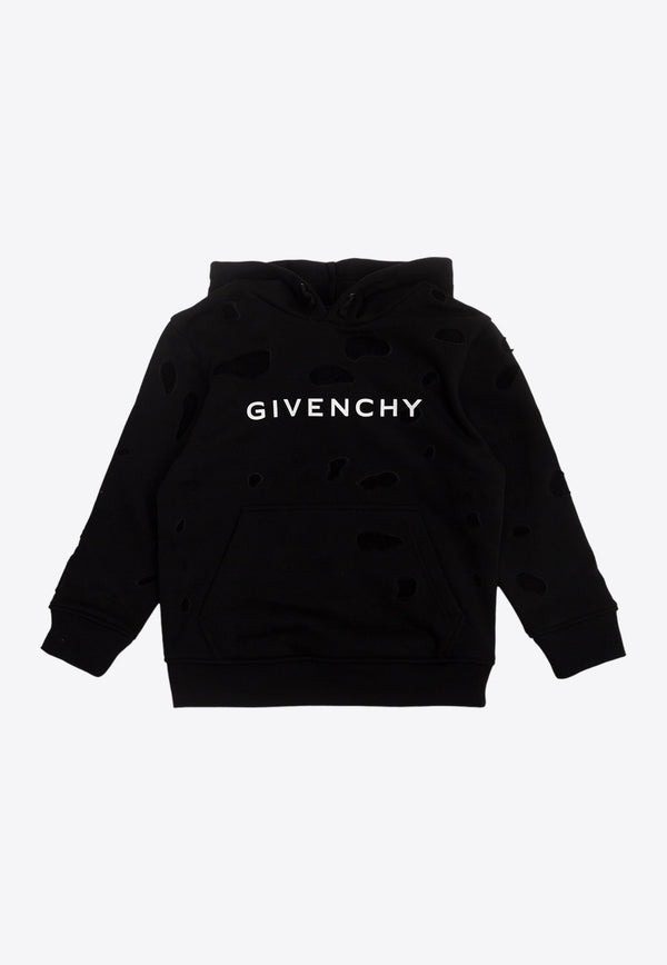 Givenchy Kids Girls Logo Print Distressed Hoodie Black H25488 0-09B