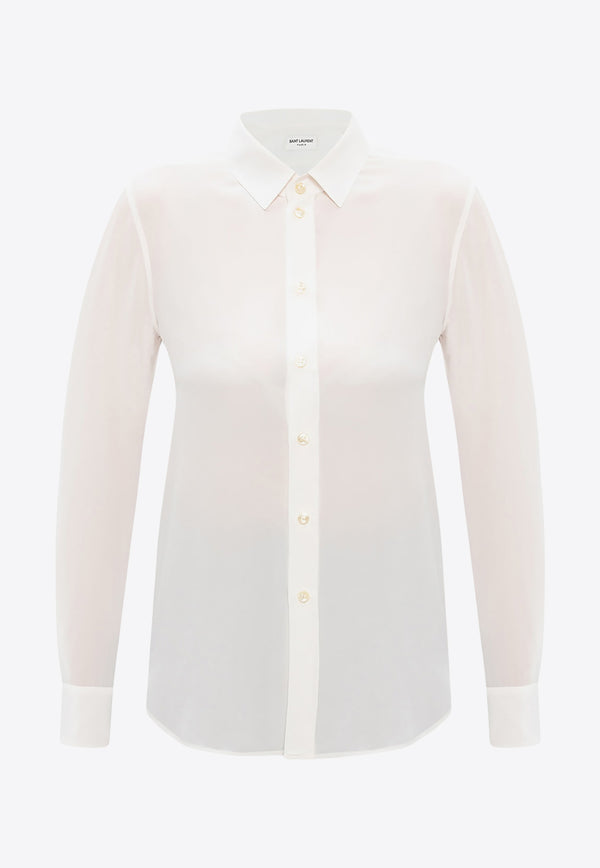 Saint Laurent Silk Crepe Long-Sleeved Shirt White 395733 Y100W-9935
