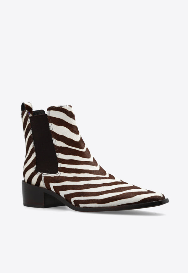 Tory Burch Zebra Print Leather Ankle Boots Brown 152497 0-960