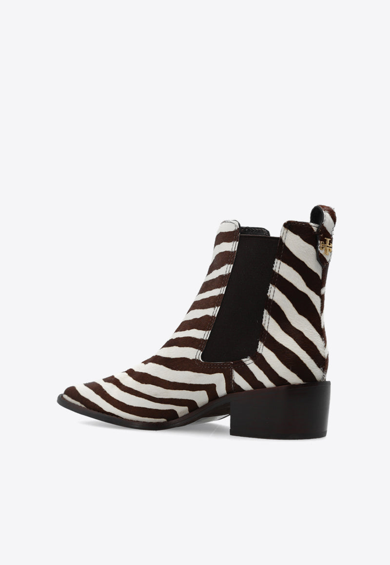 Tory Burch Zebra Print Leather Ankle Boots Brown 152497 0-960