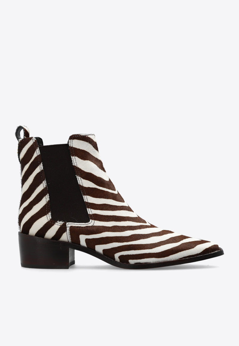 Tory Burch Zebra Print Leather Ankle Boots Brown 152497 0-960