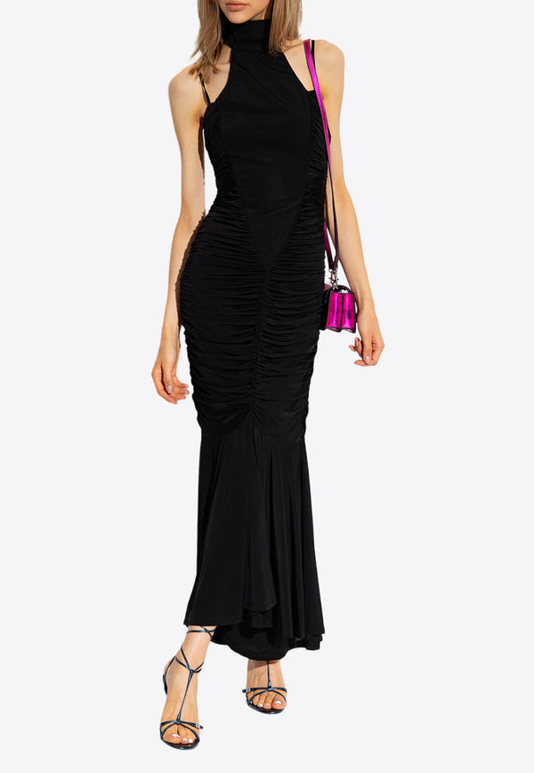 Versace Jeans Ruched High-Neck Maxi Dress Black 75HAO924 N0222-899