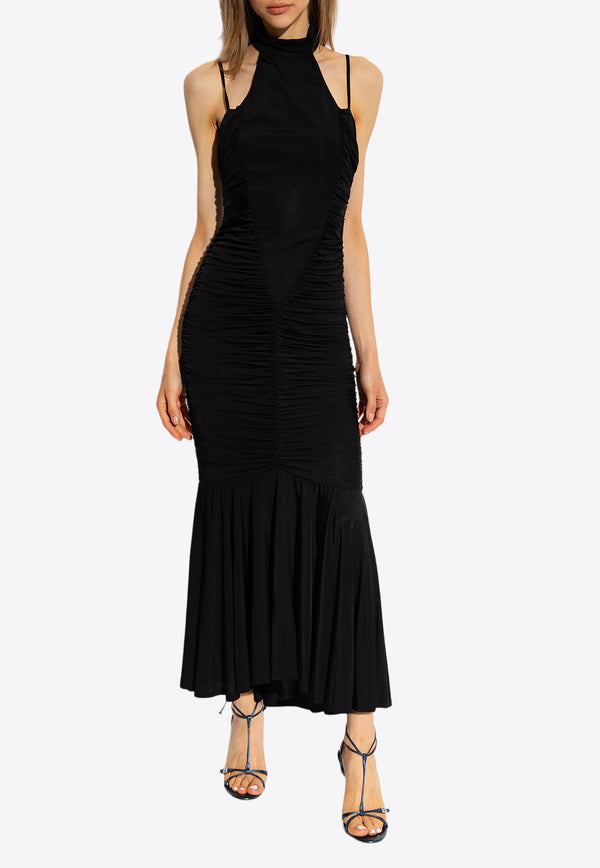 Versace Jeans Ruched High-Neck Maxi Dress Black 75HAO924 N0222-899