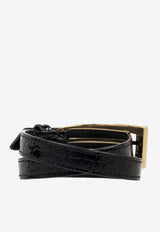 Saint Laurent Double Wrap Croc-Embossed Leather Bracelet Black 764789 AACUZ-1000