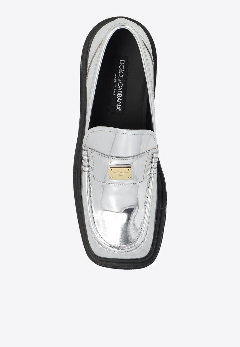 Dolce & Gabbana Logo Tag Metallic Leather Loafers CM0070 AY828-80998