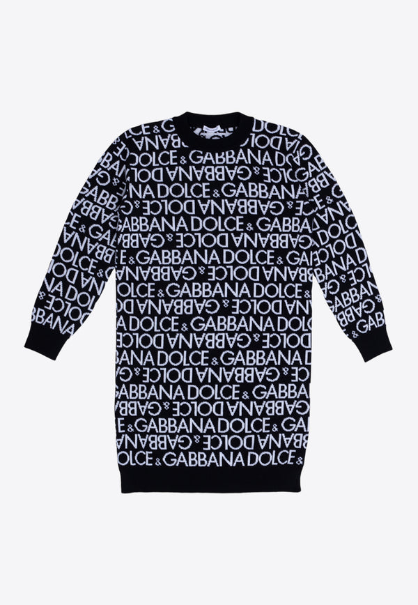 Dolce & Gabbana Kids Girls All-Over Logo Wool Dress Black L5KD36 JCVM3-S9000