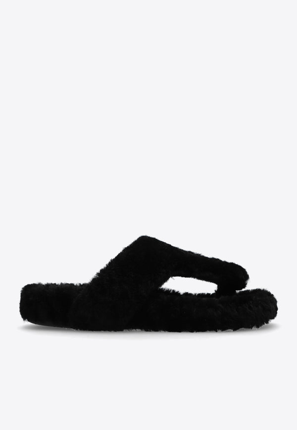 Loewe Ease Toe-Post Shearling Sandals Black L815465X80 0-BLACK