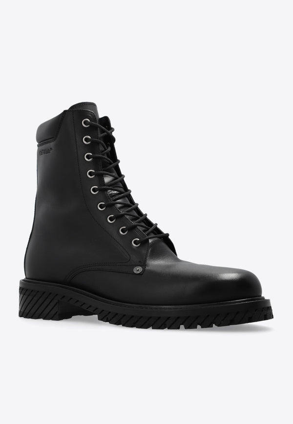 Off-White Diag Leather Combat Boots Black OMID025F23 LEA001-1010