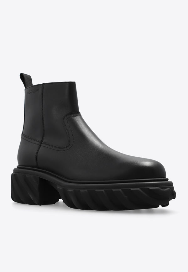 Off-White Exploration Motor Leather Ankle Boots Black OMID029F23 LEA001-1010