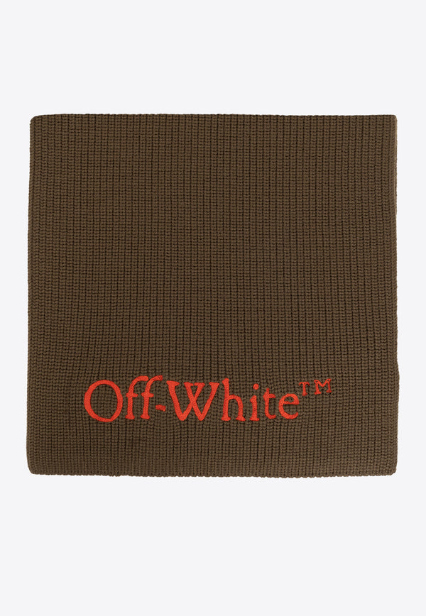 Off-White Logo Embroidered Knitted Scarf Green OMMA052F23 KNI001-5620