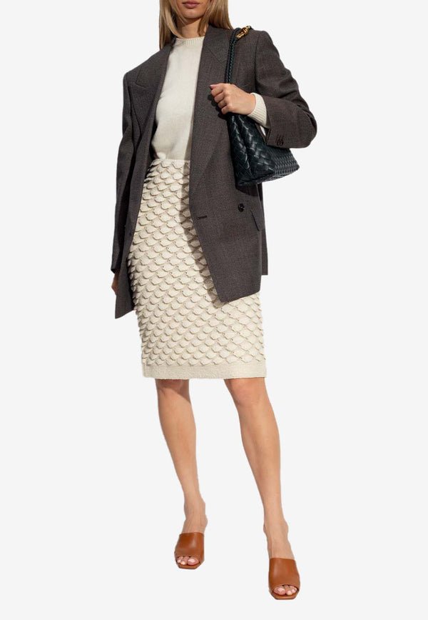 Bottega Veneta Fish Scale Wool Knit Skirt Dove 761639 V3EX0-9317