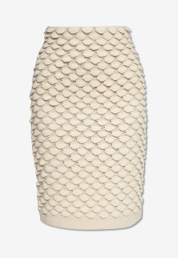 Bottega Veneta Fish Scale Wool Knit Skirt Dove 761639 V3EX0-9317