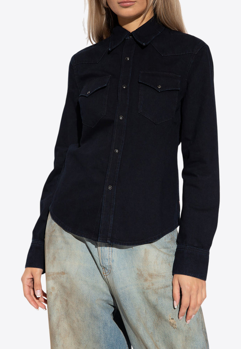 Acne Studios Long-Sleeved Slim Denim Shirt Navy FN-WN-BLOU000911 AC0602-900-BLACK