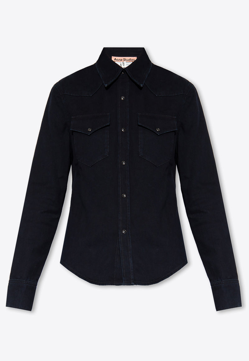 Acne Studios Long-Sleeved Slim Denim Shirt Navy FN-WN-BLOU000911 AC0602-900-BLACK