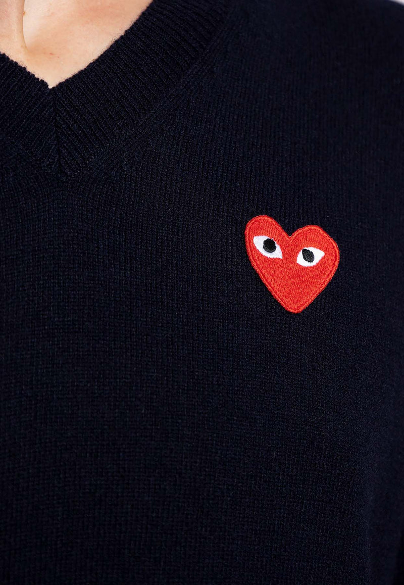 Comme Des Garçons Play Embroidered Heart V-neck Sweater Navy P1N002 0-B