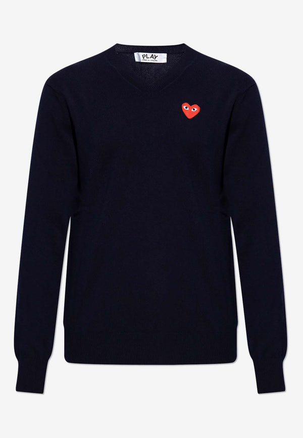 Comme Des Garçons Play Embroidered Heart V-neck Sweater Navy P1N002 0-B