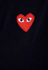 Comme Des Garçons Play Embroidered Heart Wool Cardigan Navy P1N008 0-B