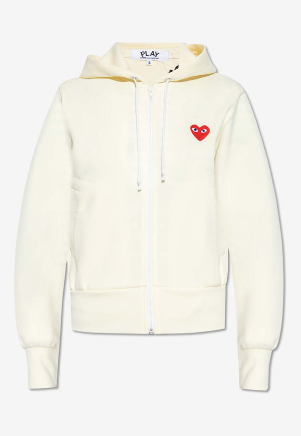Comme Des Garçons Play Heart Patch Zip-Up Hooded Sweatshirt Cream P1T171 0-3