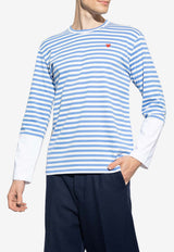 Comme Des Garçons Play Heart Patch Long-Sleeved Striped T-shirt Blue P1T320 0-1