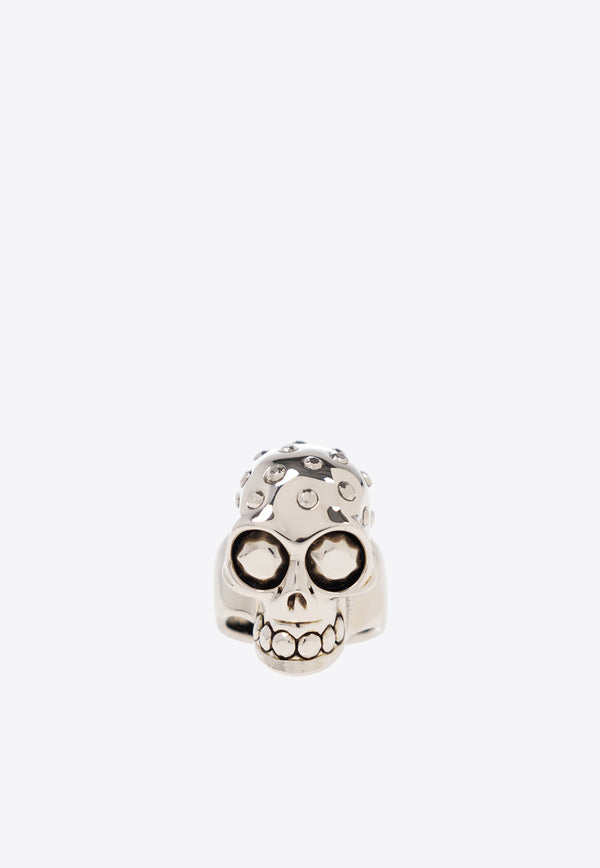 Alexander McQueen Skull Jeweled Brass Ring Silver 748200 J160Y-0446