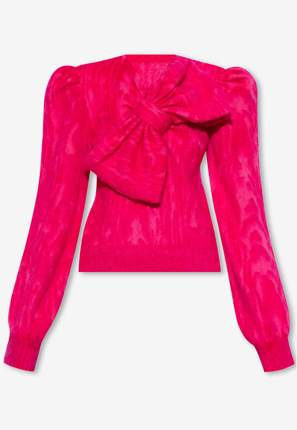 Balmain Wool Jacquard Sweater with Bow Detail Pink BF0AR685 KF35-4DK