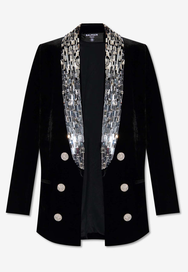 Balmain Paillette-Embellished Double-Breasted Blazer Black BF0SC150 PC04-EHV