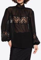 Dolce & Gabbana Lace-Detailed Turtleneck Silk Blouse F779LT FU1AR-N0000