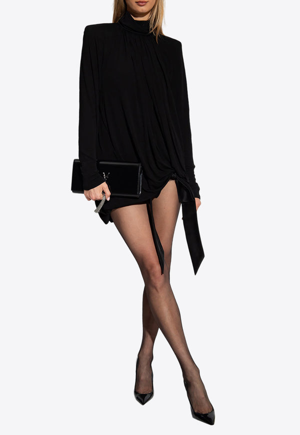 Saint Laurent Asymmetric Draped Mini Dress Black 744258 Y6H33-1000