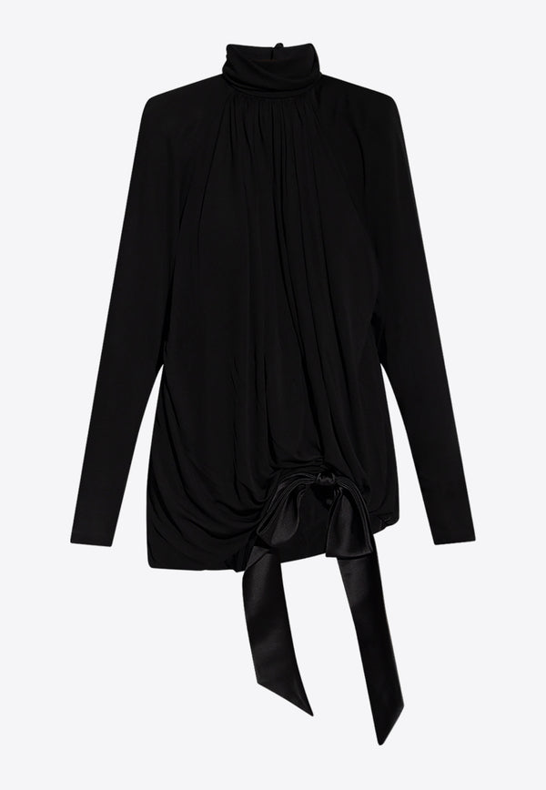 Saint Laurent Asymmetric Draped Mini Dress Black 744258 Y6H33-1000