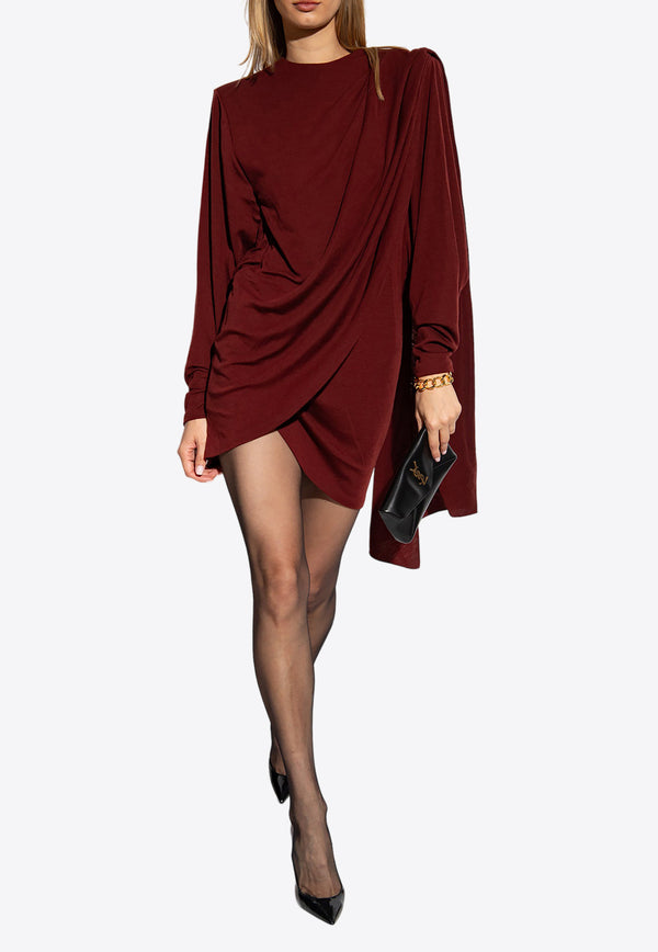 Saint Laurent Draped Wool Mini Dress Bordeaux 746965 Y6G88-6389
