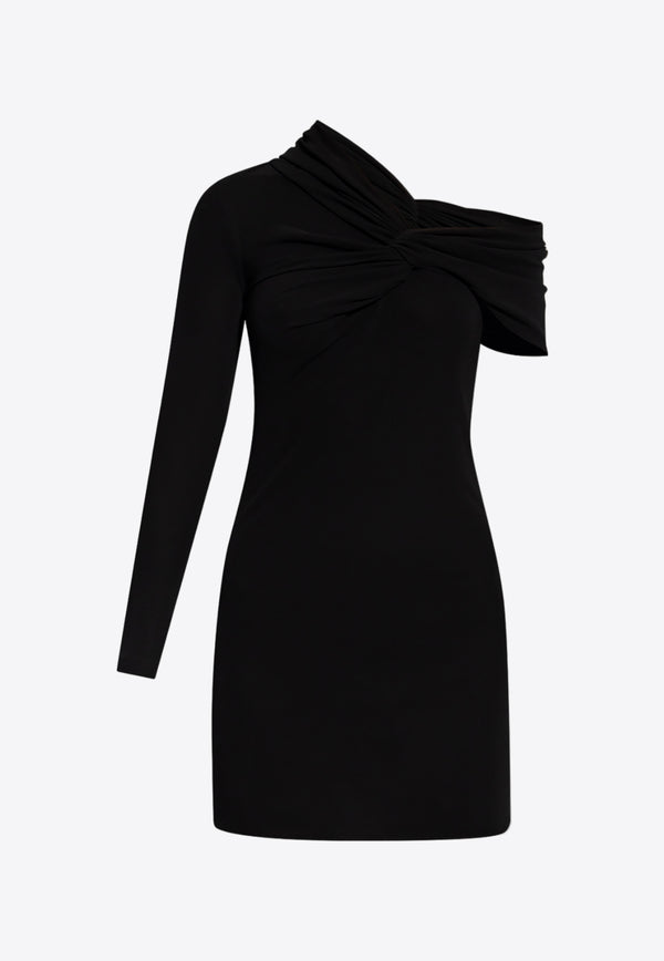 Saint Laurent One-Shoulder Draped Mini Dress Black 753164 Y7F93-1000