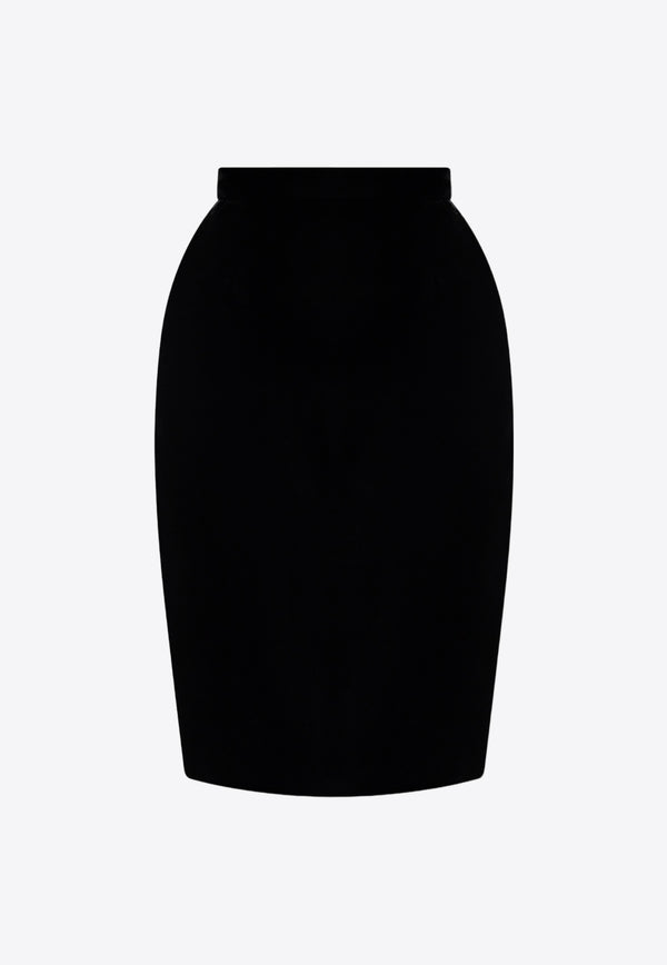 Saint Laurent Fitted Pencil Velvet Skirt Black 769366 Y525R-1000