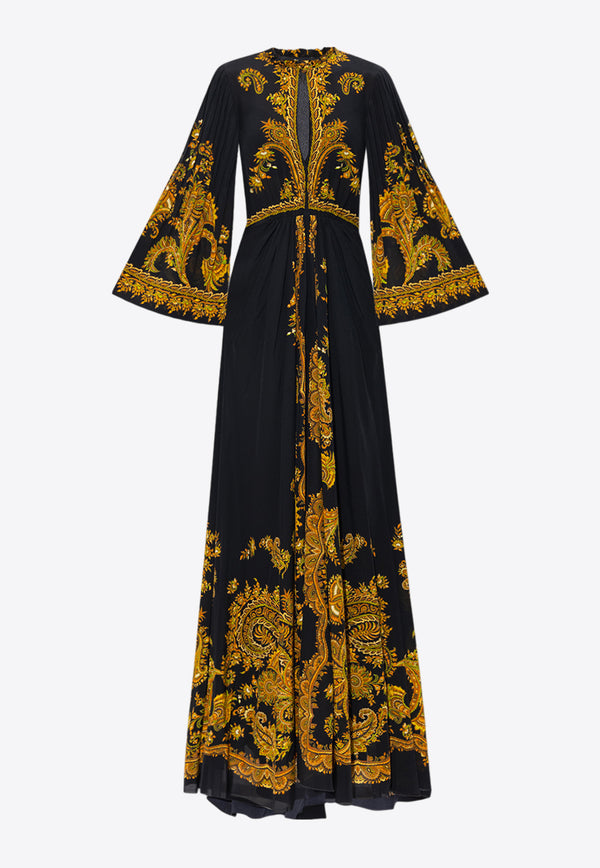 Etro Ornamental Paisley Print Silk Gown D11655 5005-1 Black