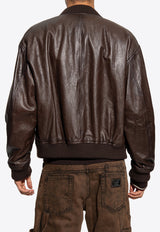 Dolce & Gabbana Leather Zip-Up Bomber Jacket G9AKKL HULS1-M1512 Brown
