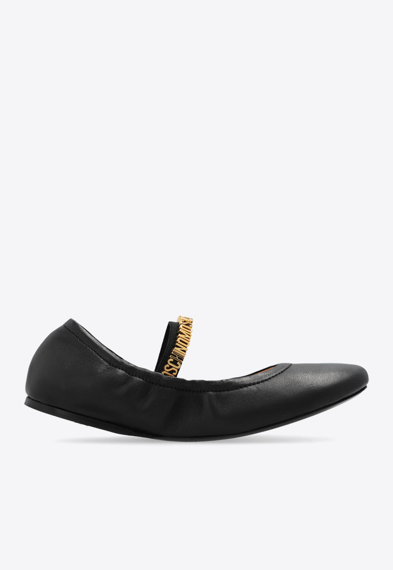 Moschino Logo Plaque Leather Ballet Flats Black MA11050C1H MA0-000