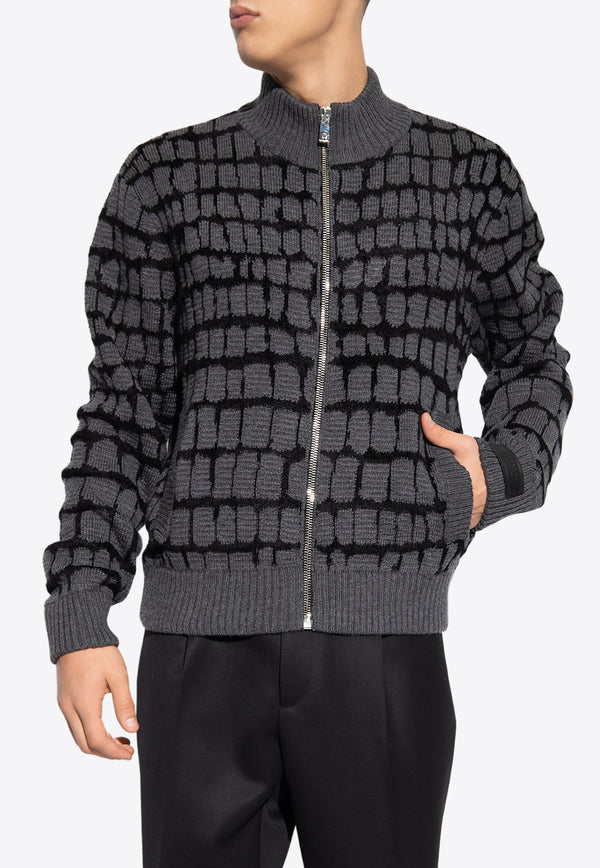 Versace Croc-Jacquard Zip-Up Cardigan 1012392 1A08743-1E060