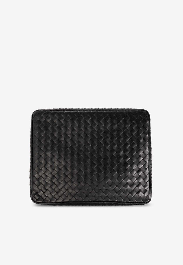 Bottega Veneta Medium Intrecciato Leather Pouch Bag Black 764729 V2HL0-8803