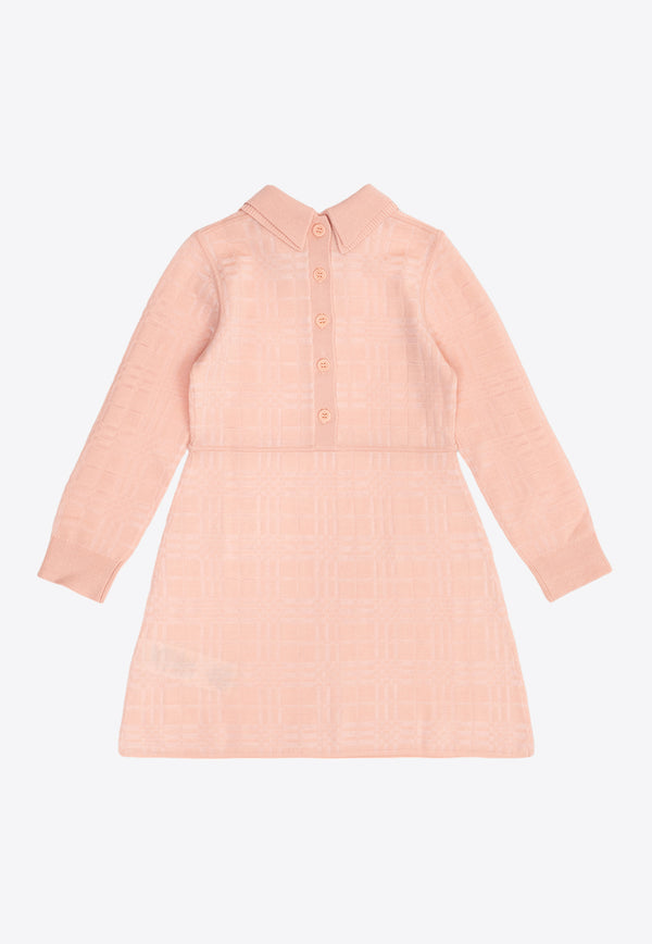 Burberry Kids Girls Wool Checked Dress Pink 8073396 A3348-CORAL ROSE