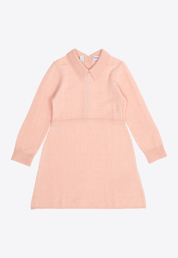 Burberry Kids Girls Wool Checked Dress Pink 8073396 A3348-CORAL ROSE