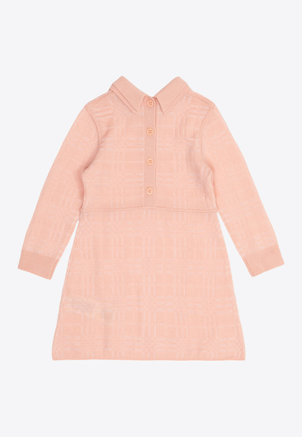 Burberry Kids Baby Girls Wool Checked Dress Pink 8078475 A3348-CORAL ROSE