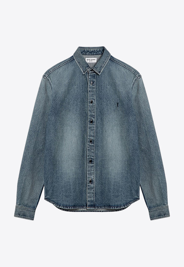 Saint Laurent Cassandre Washed Denim Shirt Denim 753029Y07JA/P_YSL-5018