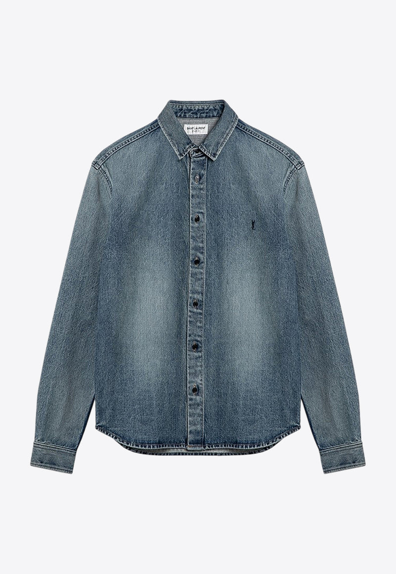 Saint Laurent Cassandre Washed Denim Shirt Denim 753029Y07JA/P_YSL-5018