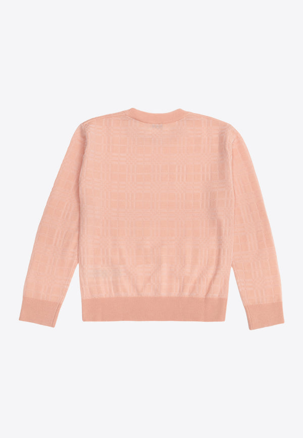 Burberry Kids Girls Checked Wool Sweater Pink 8082964 A3348-CORAL ROSE