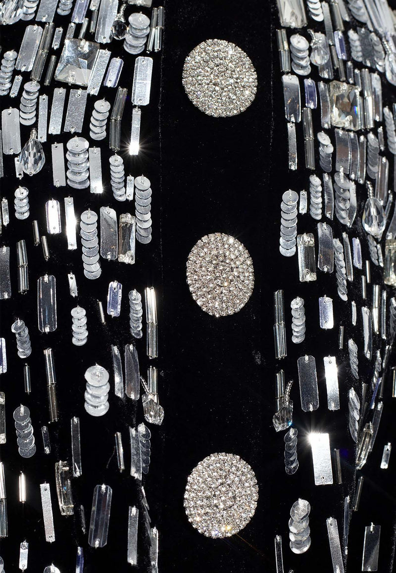 Balmain Crystal-Embellished Velour Mini Skirt Black BF0LB950 PC04-EHV