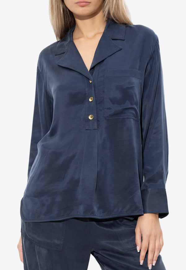 GANNI Oversized Long-Sleeved Satin Shirt Navy F8445 6676-683