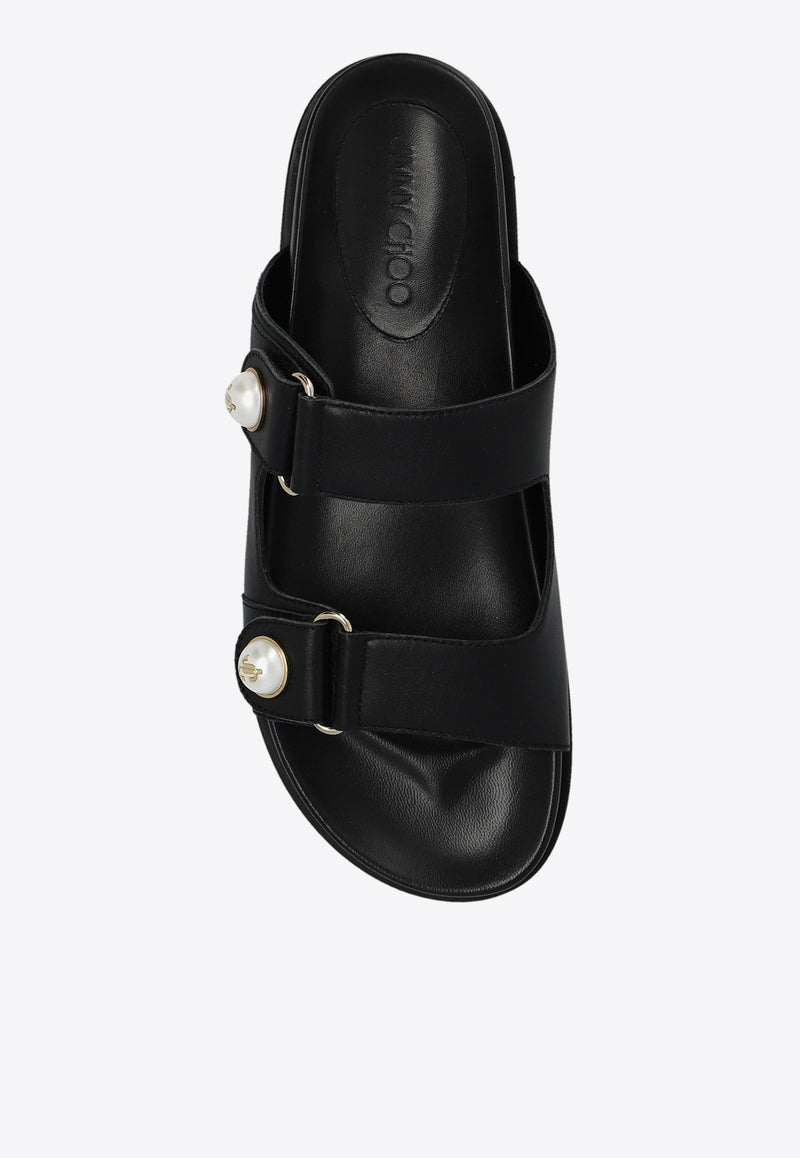 Jimmy Choo Fayence Pearl Embellished Leather Slides Black FAYENCE SANDAL SQM-BLACK