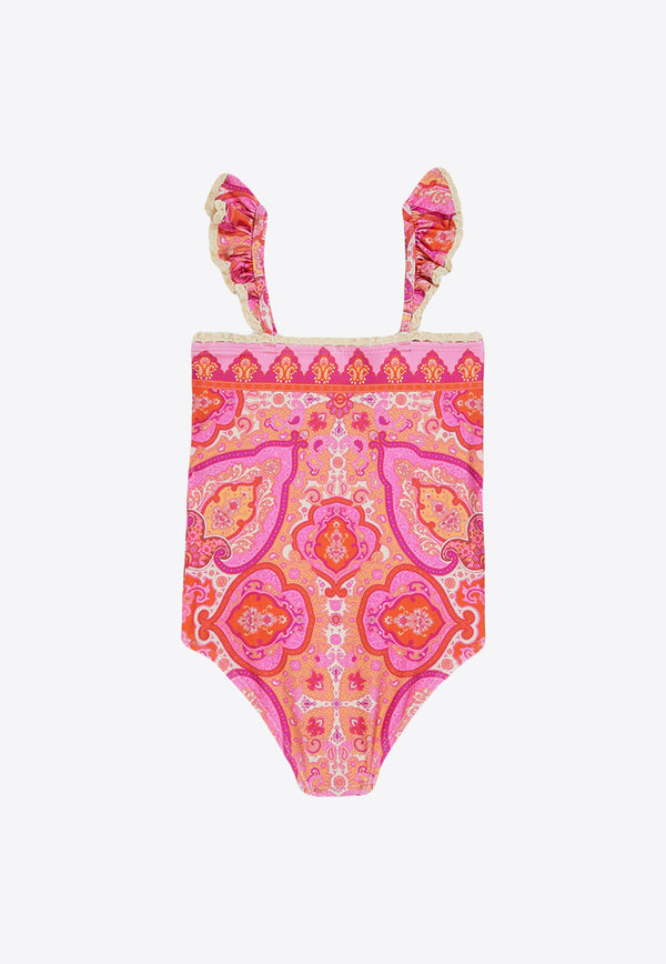 Zimmermann Kids Girls Halcyon-Trim Bandeau One-Piece Swimsuit Pink 7593WSS235MULTICOLOUR