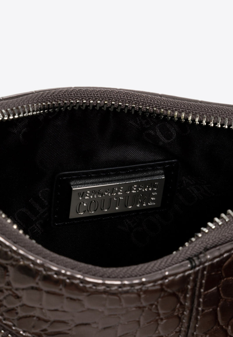 Versace Jeans Logo Shoulder Bag in Croc-Embossed Leather 75VA4BG3SILVER