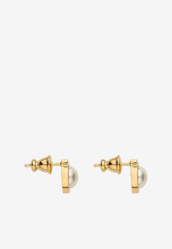 Ferragamo Flat Gancini Pearl Stud Earrings Gold 760121 STUD G PEARL 696454 STUD G PERLA CREAM