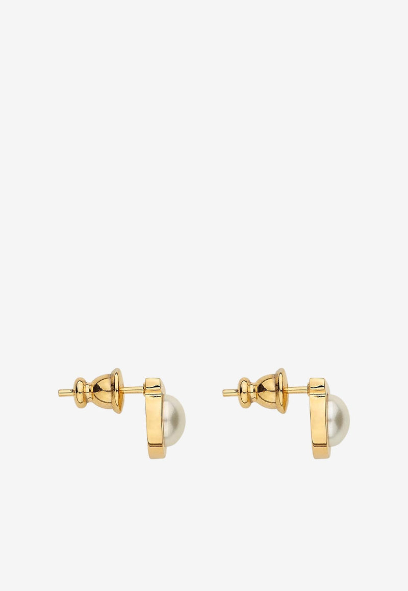 Ferragamo Flat Gancini Pearl Stud Earrings Gold 760121 STUD G PEARL 696454 STUD G PERLA CREAM